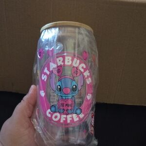 Starbucks Pink and Gold Stitch Glass Jar